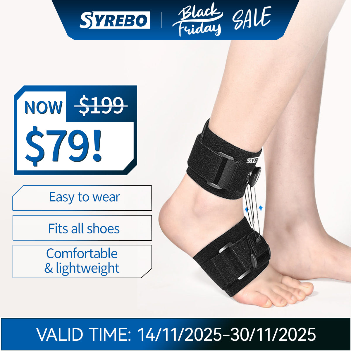 SYREBO Foot Drop Brace Medical Foot Up Ankle Foot Orthosis Support for Hemiplegia Stroke