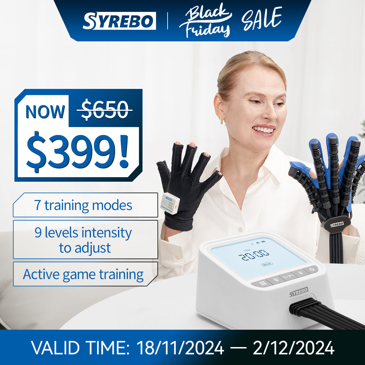 SYREBO Game Mode E12 Rehabilitation Robot Glove Workstation (APP+E12) - 6 Training Modes for Stroke Hand Recovery