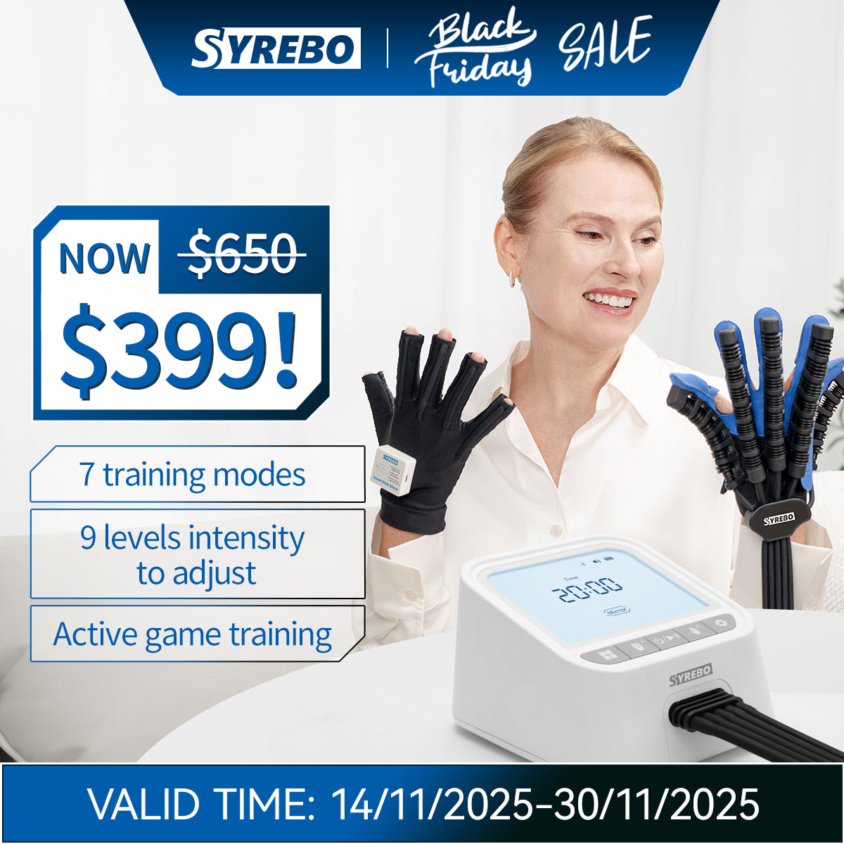 SYREBO Game Mode E12 Rehabilitation Robot Glove Workstation (APP+E12) - 7 Training Modes for Stroke Hand Recovery