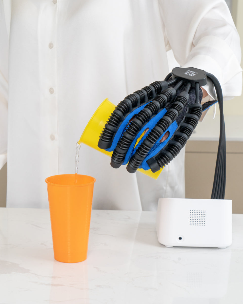 Child-size Syrebo E12E robotic glove for guided hand and finger practice