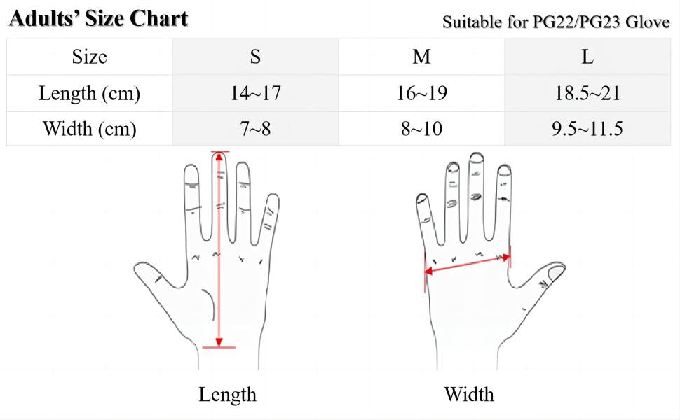 Stroke Rehabilitation Gloves Size Chart